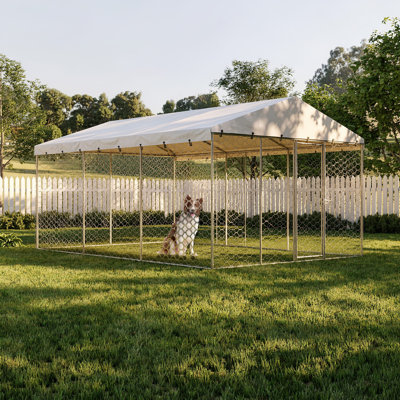 Grand chenil d'extérieur pour chien de 15 x 10 pi avec auvent, structure en acier galvanisé robuste, housse imperméable, protection contre les intempéries, parc pour animaux de compagnie verrouillable pour les grands chiens et plusieurs animaux.