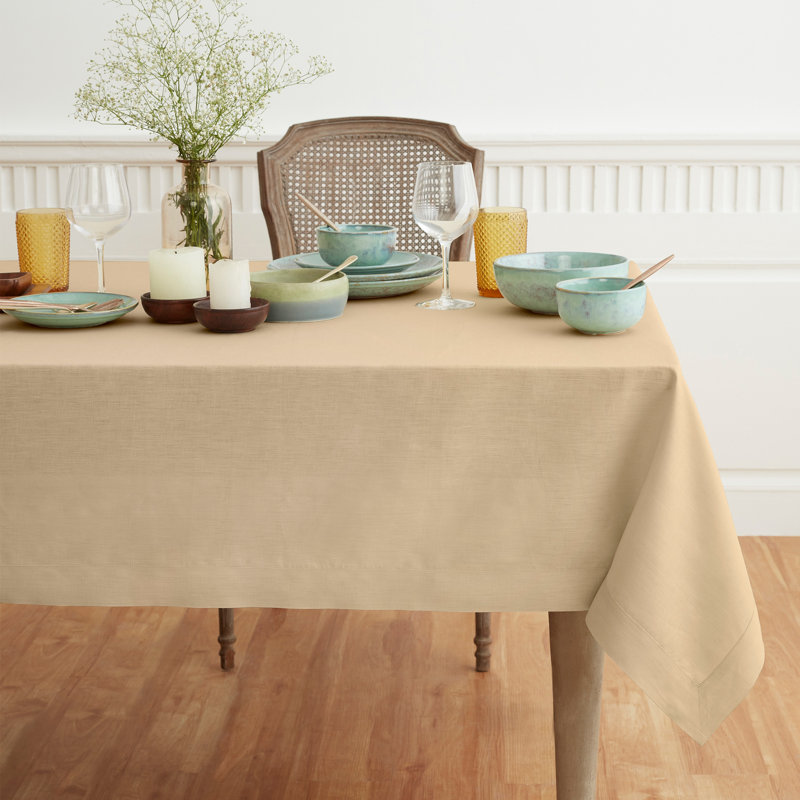 100% Pure Linen Tablecloth - Fete, Beige, 108" L x 60" W