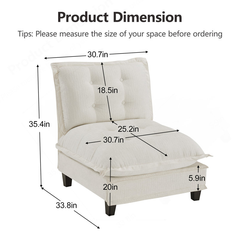 Canapé 73 sans accoudoirs en chenille beige, Beige