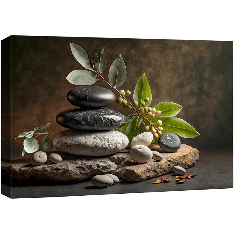 Zen Massage Stone Stone, feuille de bambou, nature sauvage sur toile, H 24 po x l 36 po x P 1,5 po