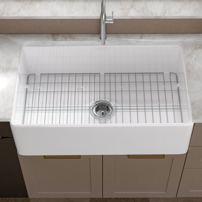 20 Fireclay Farmhouse Kitchen Sink with Sink Grid  Basket Strainer