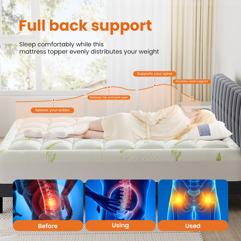Mattress Protector, Thickened Mattress Pad with Bamboo Fiber Viscose Filling, Breathable, Soft, Cooling, Queen
