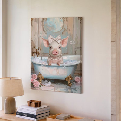 Canvas Wall Art A Pig In A Luxurious Bath Adorned With Pearls Resting In An Ornate Vintage Bathtub The Premium Quality Ready To Hang