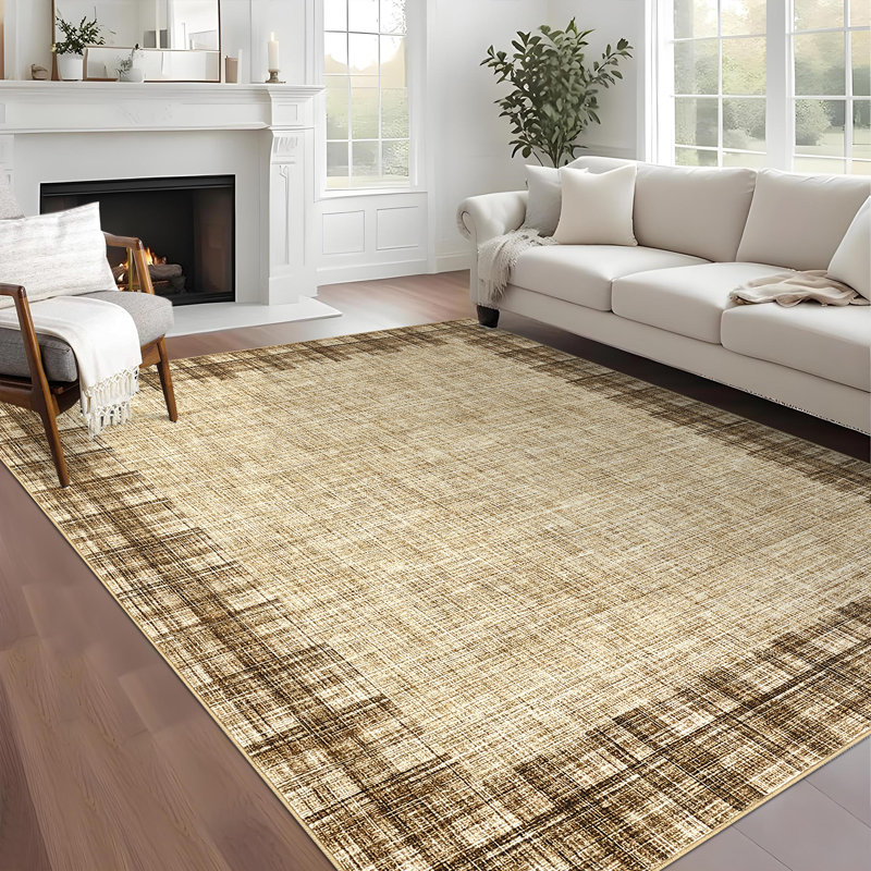 Modern Rugs for Bedroom Bordered Plaid Rug Washable Rug,Non-Slip Carpet,Indoor Foldable Accent Rug for Bathroom Bedroom Entryway