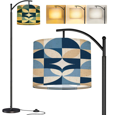  Arc Floor Lamp Mid century geometric abstract simple shapes beautiful color palette Tall Modern Standing Lamp LED Adjustable Linen Lampshade 3 Color Temperatures