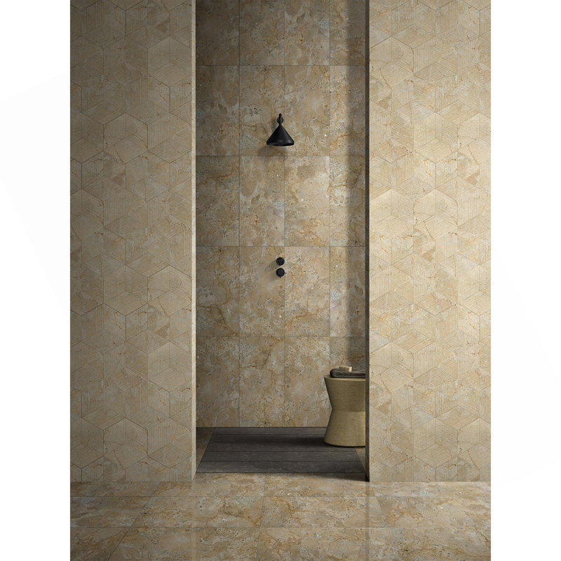 Carreaux de finition texturés hexagonaux en marbre naturel beige hexagonal pour mur, marbre cannelé 3D, pierre naturelle, marbre véritable, marbre véritable, 1 boîte de 12 pièces