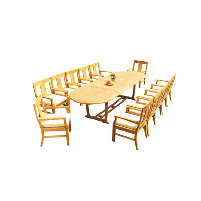 Mas 12 - Person Teak Wood Patio Dining Set with Oval Table
