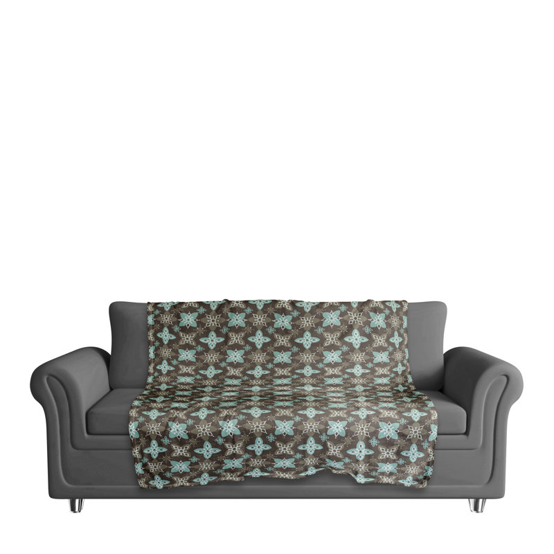 Jeté à motif floral , Bleu / Brun