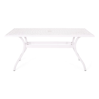 Cast Aluminum Outdoor Table - Rectangular, Floral Beauty Spot, Umbrella Insert, 67"X37.5"X29.68", White Rectangular Gracefulness, Insertion Point,