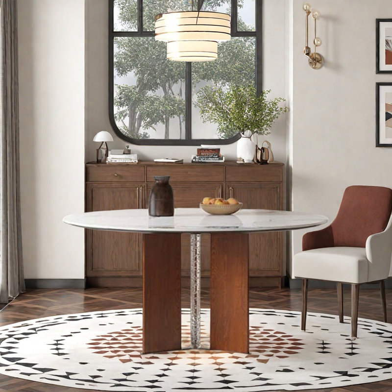Simple Innovative Rock Slab Round Dining Table, 29.52"H x 47.24"L x 47.24"W