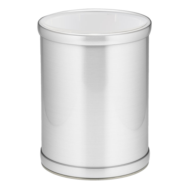 Ensemble de 2 pièces: poubelle ronde avec doublure en chrome brossé 8 pte, Chrome brossé