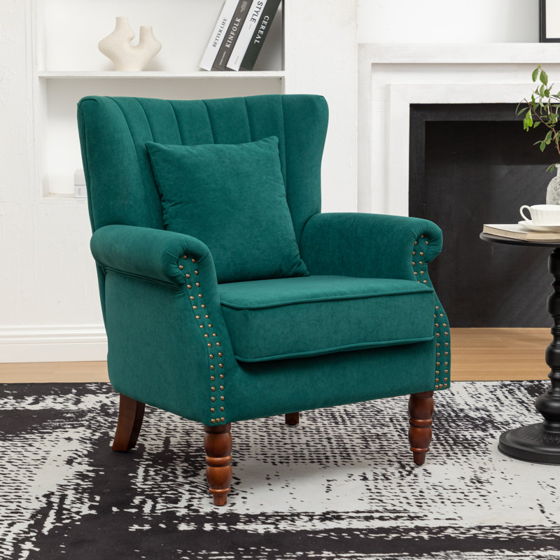Antwanae 29" Wide Armchair with Wingback, Green Velvet
