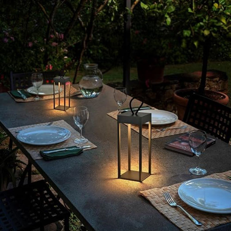Albizu 30cm Battery Powered Integrated LED Square / Rectangular Lantern, Dark Grey