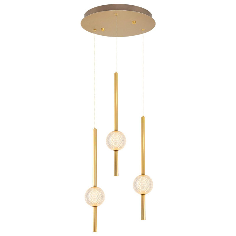 Cassen Elegant Gold Chandelier, 17W LED, Metal Body with Glass Cap, 3000K Warm White Light at 1500 Lm | Modern Lighting Fixture for Dining Room, Living Room & Entryway