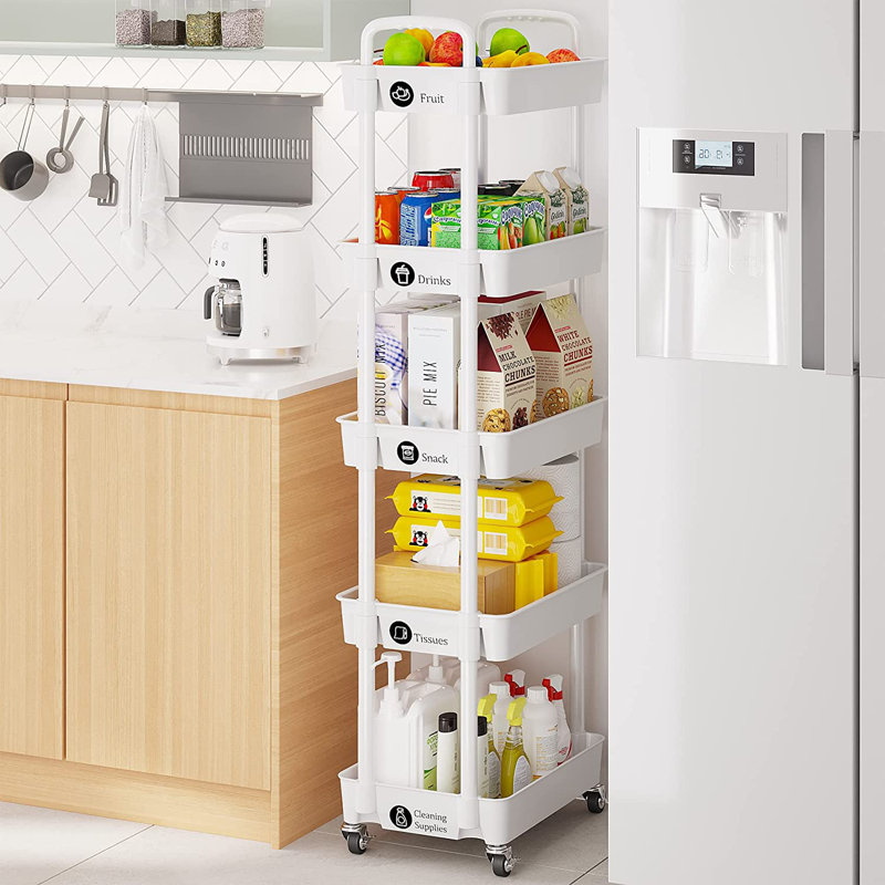 White 5-Tier Freestanding Utility Cart with Wheels
