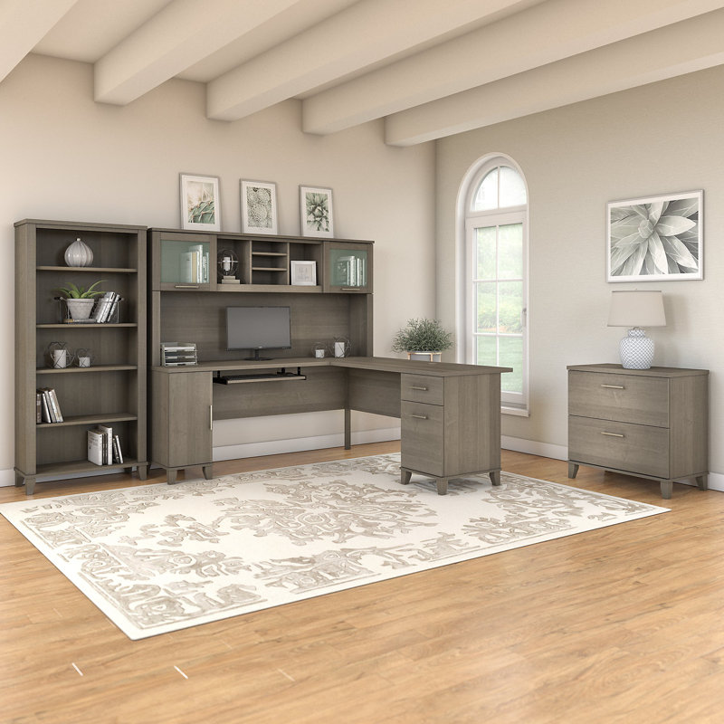 Magomed 4 Piece Computer Desk Office Set, Ash Gray