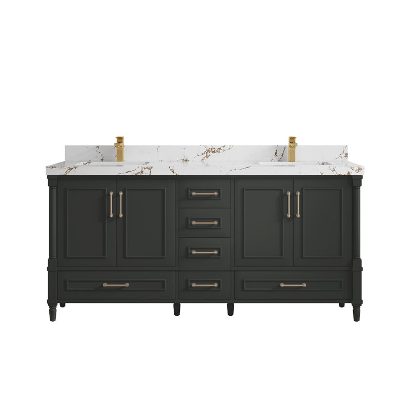 Aberdeen 72'' Double Bathroom Vanity with Top, Viola Brown, Blacktop