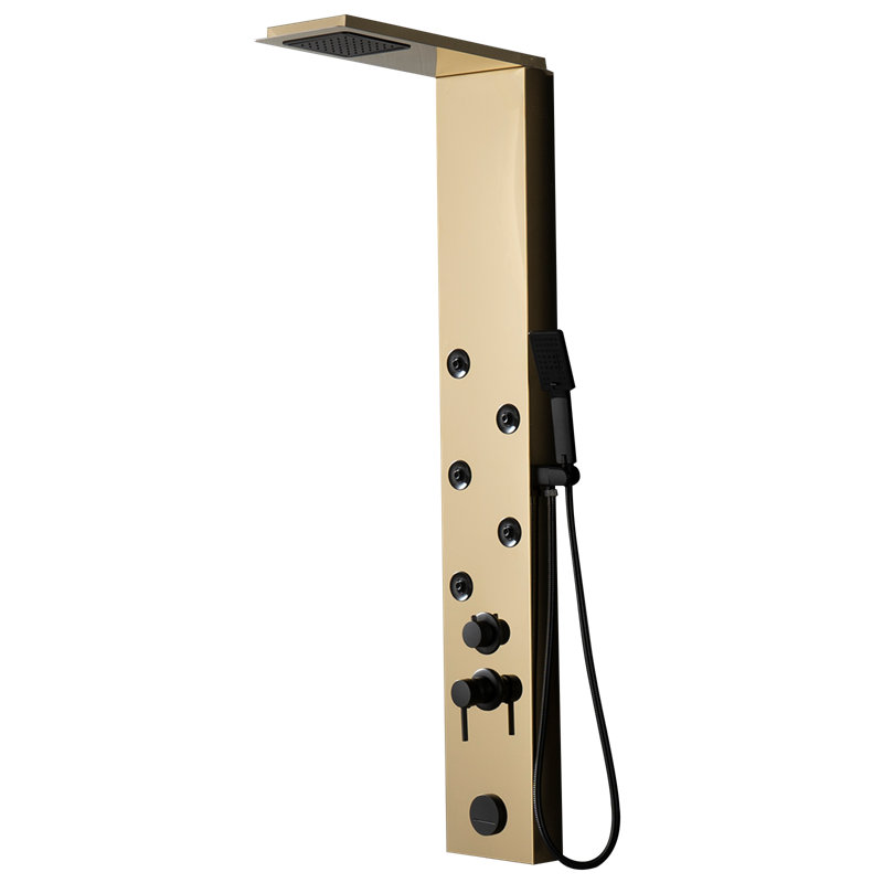4-way Diverter Shower Tower Panel System with Fixed Shower Head, Black Gold