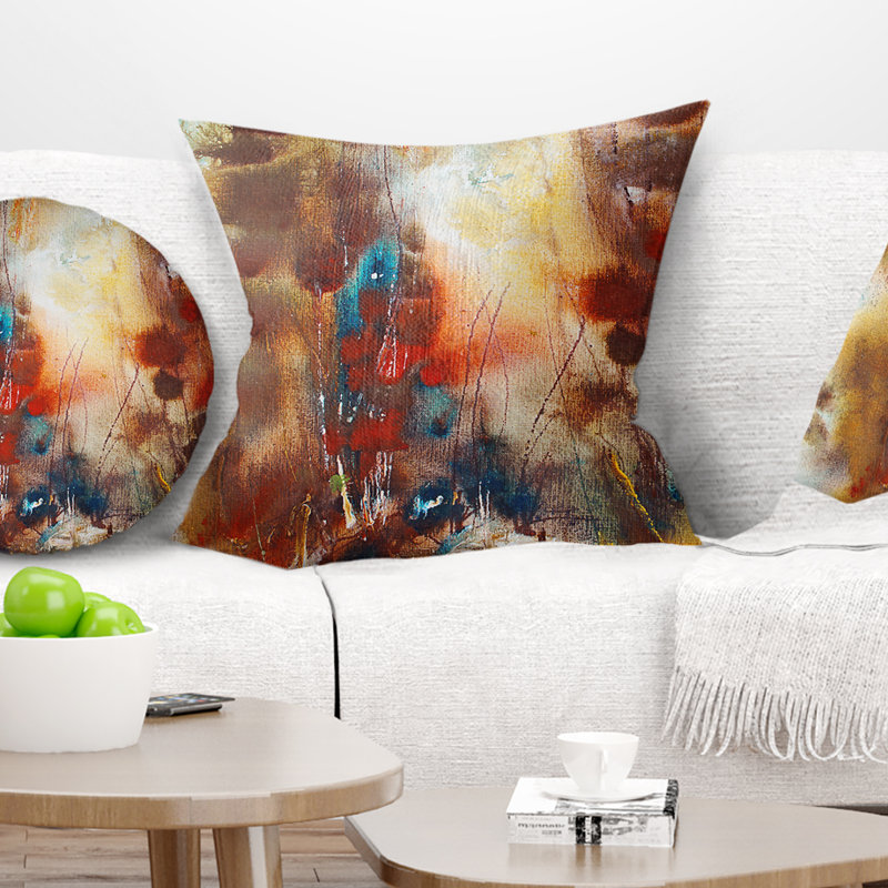 Brun artistique - coussin abstrait imprimé, 16 po x 1 po, Coussin décoratif