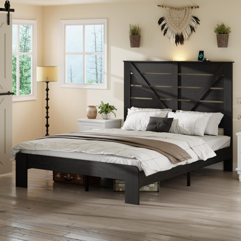 Structure de lit double en bois, Lit double, Noir