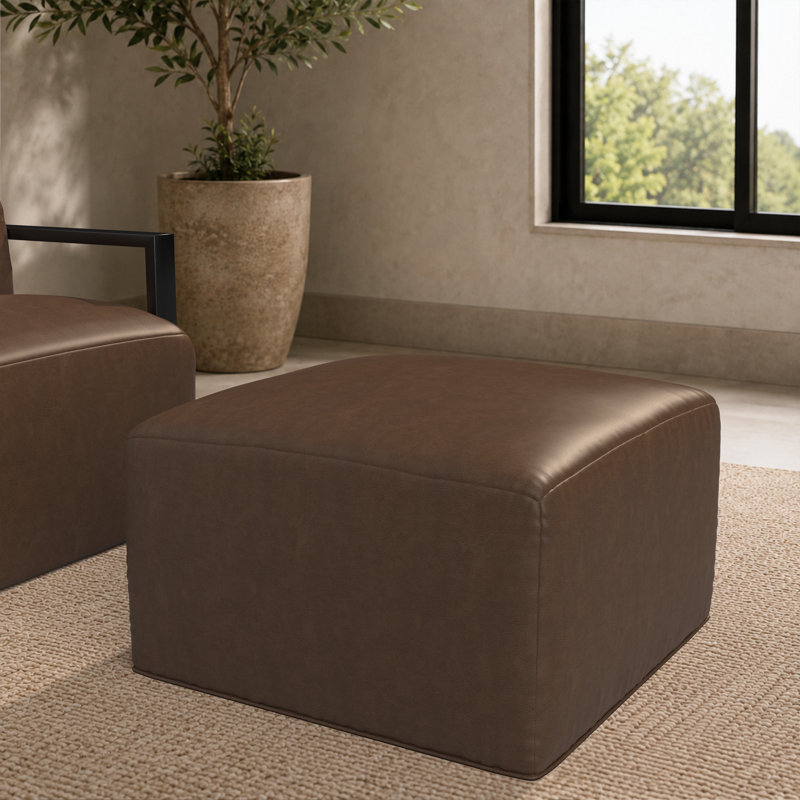 Pouf carré moderne Cupertino recouvert de cuir