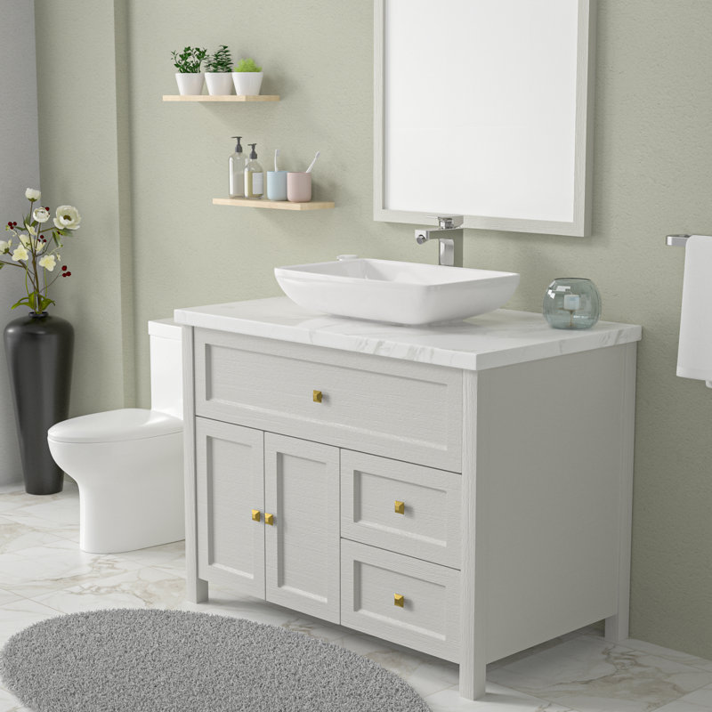 24"L x 15"W White Ceramic Rectangular Vessel Bathroom Sink, 24" L x 15" W, White