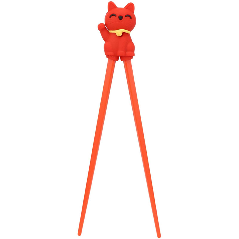 Dakota Fields Reusable Training Chopsticks Set With Animated Food Safe Silicone Helper Hinge Guide For Sushi Noodles Rice Dining Fun For Adults And Kids (Red Maneki Neko Cat)