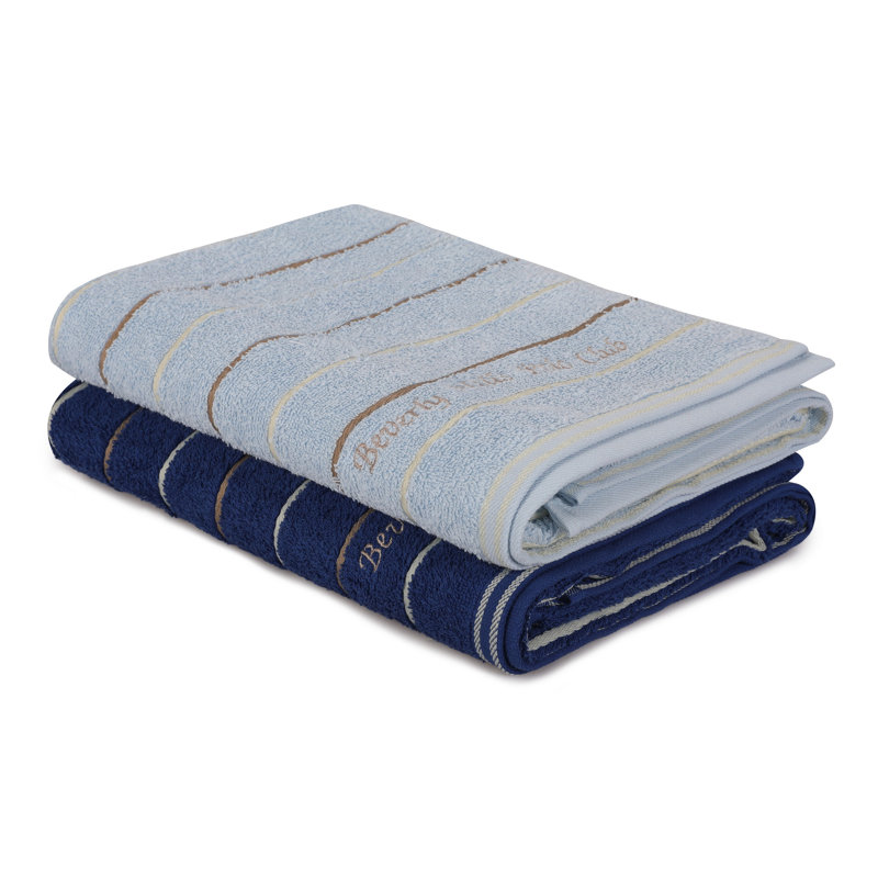 Ensemble de 2 serviettes de bain 100% coton, Bleu foncé / Bleu