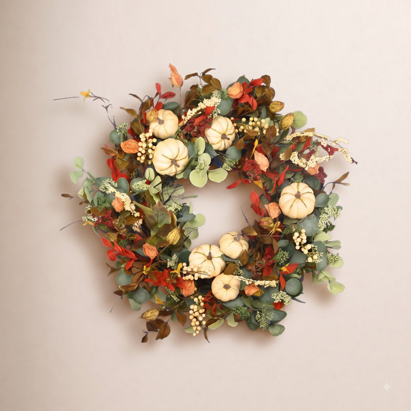 Couronne de citrouille artisanale 26 po, Blanc