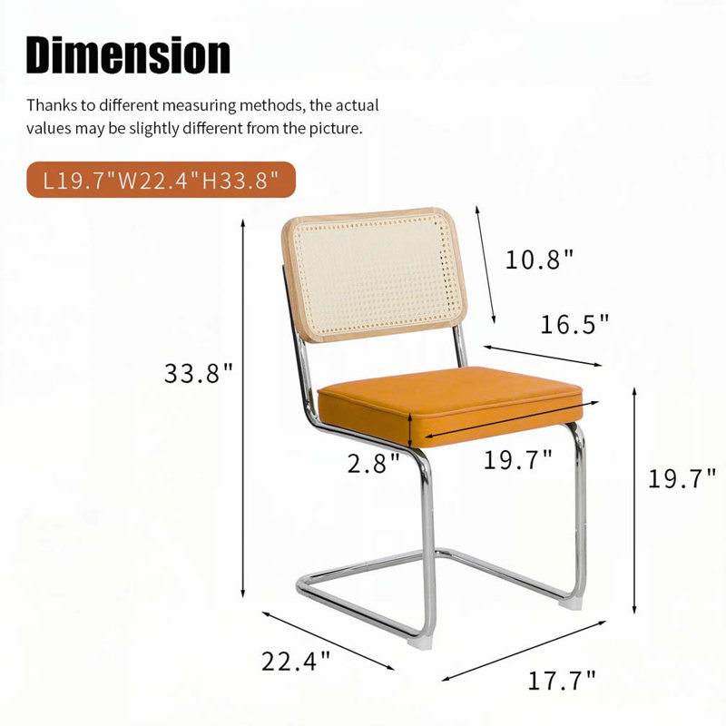 Chaises de salle à manger en velours et rotin avec pieds chromés, Orange, Argent argent