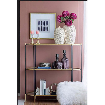 48.5x16.5x50" 3-Tier Console Table, Black Gold