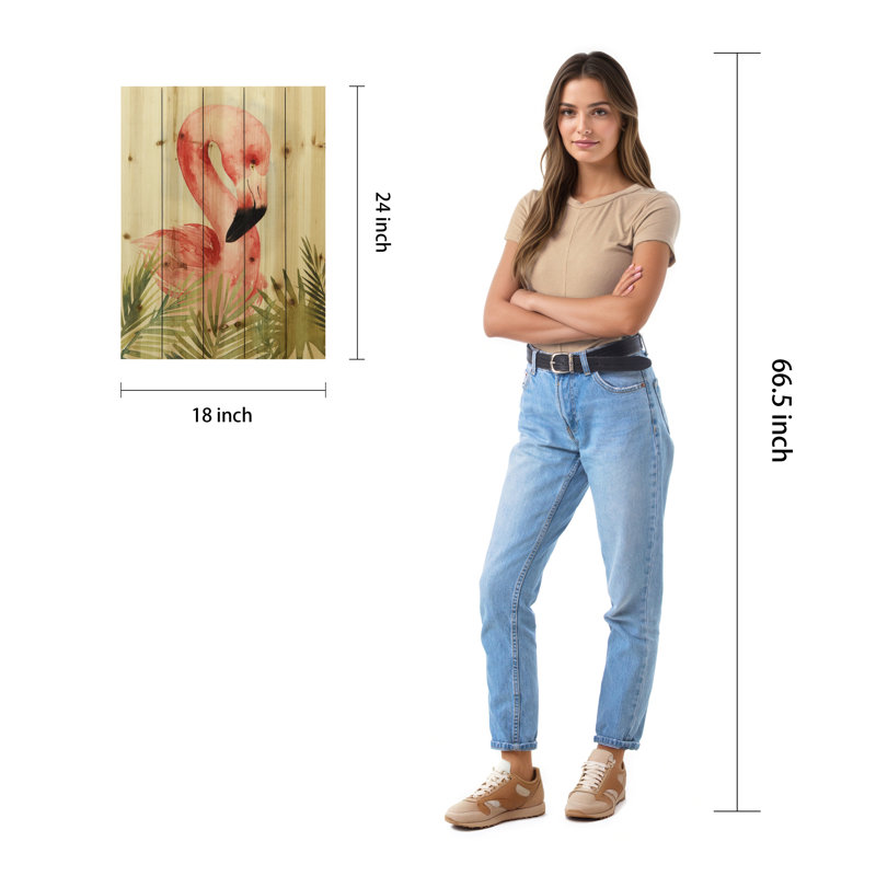 Composition aquarelle flamant rose-impression d’art graphique sur bois 2 pièces