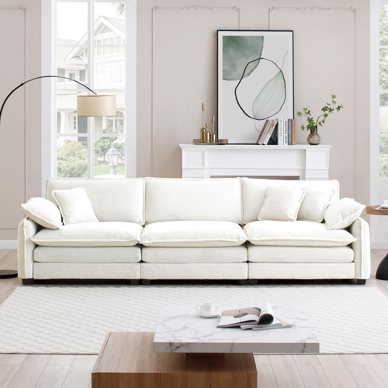3-Seater Sectional Sofa, Beige Corduroy