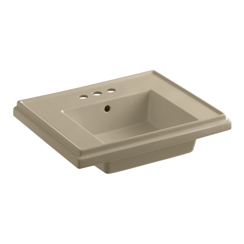 Tresham Ceramic 24" Pedestal Bathroom Sink with Overflow, Sandbar, Centerset Faucet