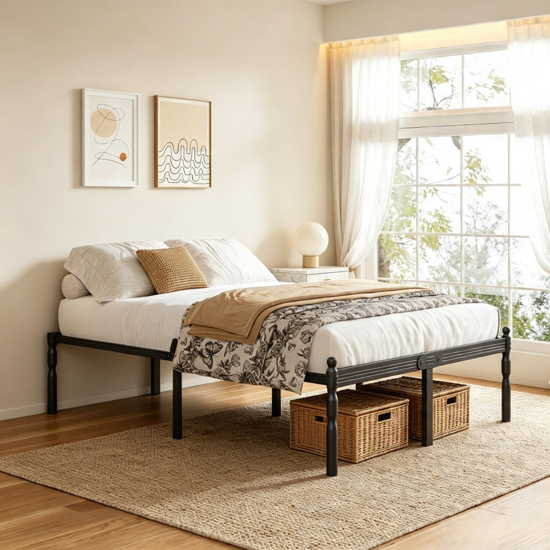 Structure de lit de 18 po pour très grand lit - plateforme en métal robuste de très grande taille, sans sommier tapissier, robuste, facile à assembler, capacité de 1200 lb, rangement sous le lit, noir