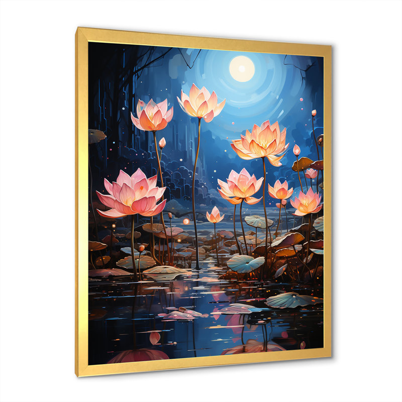 Fleur de lotus entre les blocs de Lilly II sur toile, Cadre photo doré simple, H 44 po x l 34 po x P 1,5 po