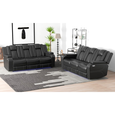 Canapé inclinable électrique en cuir respirant l 83,4 po Lamica avec appui-tête réglable et port USB (ensemble de 2)