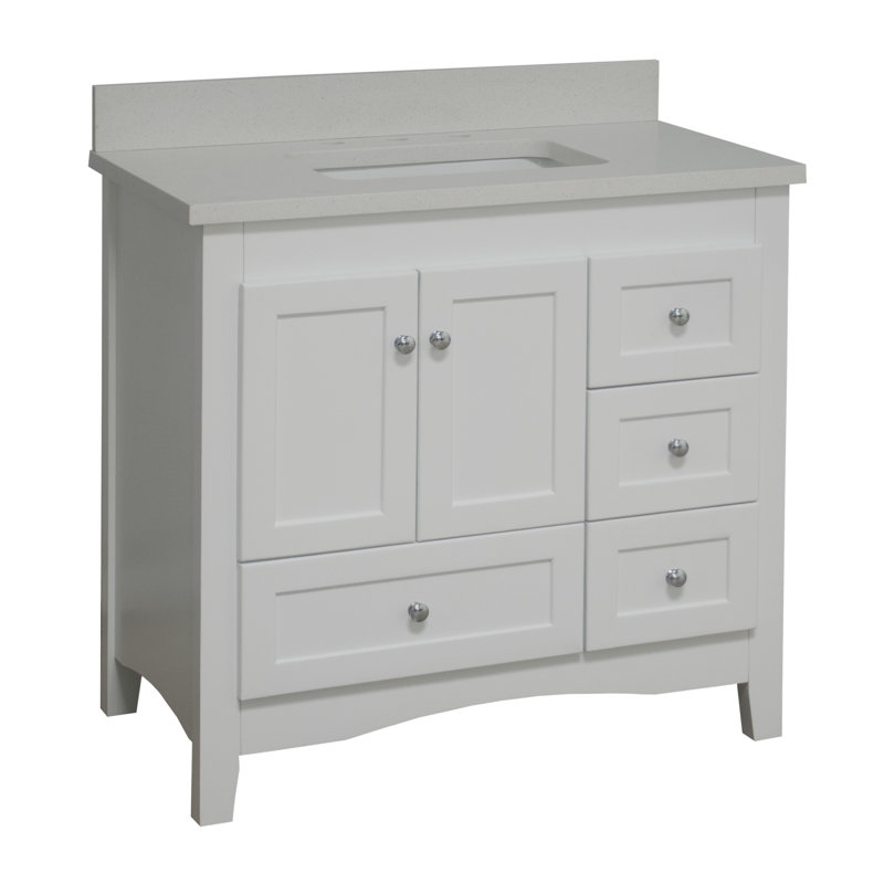 Edber 36'' Single Bathroom Vanity with Top, Quartz, White