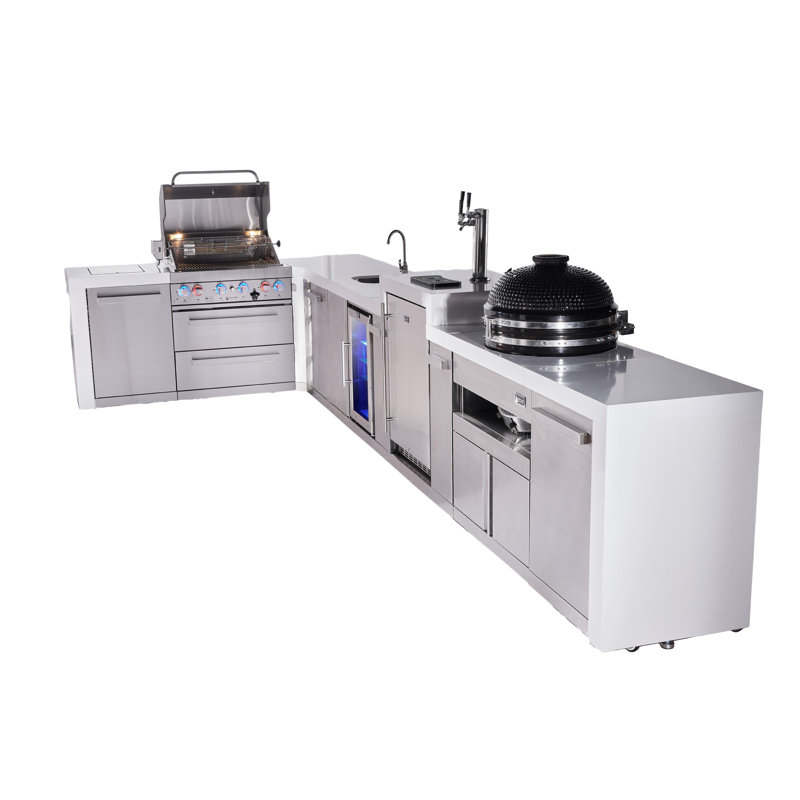 Îlot de cuisine en acier inoxydable de luxe à 4 brûleurs 82 "x161" Mont Alpi Premium