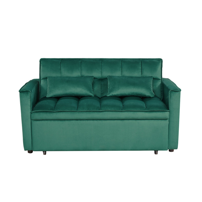 Collinward 53" W Murphy Sofa Bed Loveseat with Adjustable Tufted Back and USB Outlet, Green Velvet 2, 31" H x 54" W x 38" D