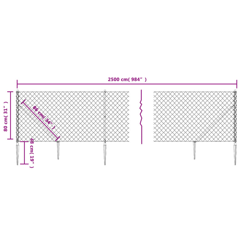 Brealynn Metal Fencing, Green, 80cm H x 2500cm W