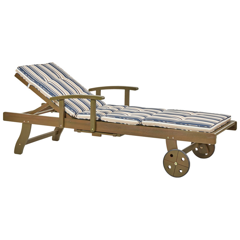 Kenneth 196cm Long Reclining Acacia Single Chaise with Cushions