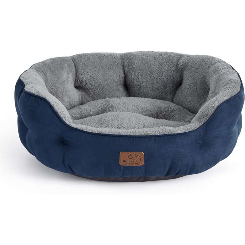 Lit pour animal de compagnie avec traversin, Petit (L 25 po x l 21 po), Bleu marine