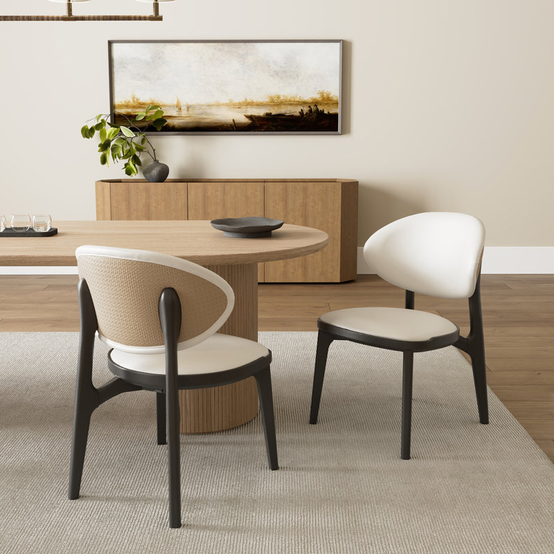 Cedar, Off-White Pu Leather Dining Side Chairs Set Of 2