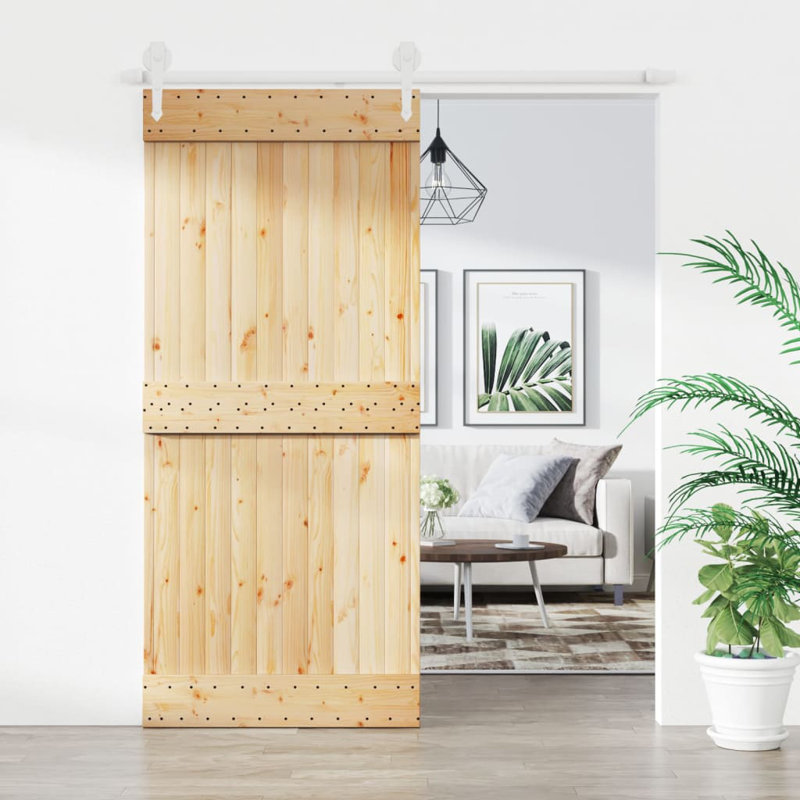 Porte coulissante avec quincaillerie Vidaxl, Blanc/naturel, 35,4 po x 82,7 po