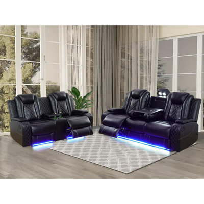 2 - Piece Movie Theater Power Recliner Sofa Set With LED Light, Wireless Chargers, and Reading Light by Wrought Studio