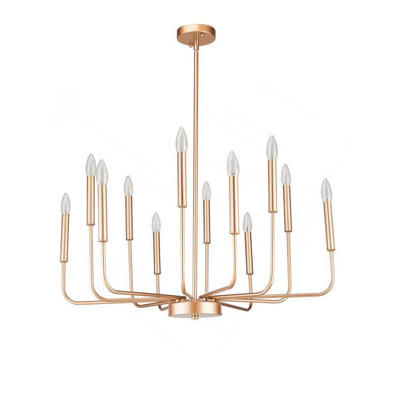 Lustre 12 lumières en fer de campagne moderne doré, ampoule E12 à hauteur réglable, bougie suspendue classique pour le salon