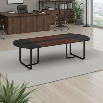 Executive Office Desk, 71 Inch Brown Top W Curved Edges, Black Metal