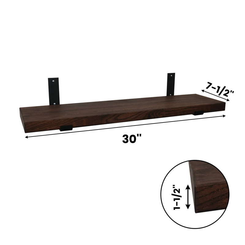 Floating Shelves, USA Grown Solid Hardwood, Dark Brown Wood, 1.5" H x 30" W x 7.5" D