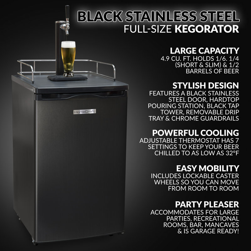 HomeCraft 4.9 Cu. Ft. Black Stainless Steel Kegorator Draft Dispenser